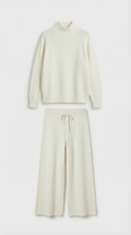 Vilo - Conjunto 100% lana con suéter grueso y pantalones anchos blancos