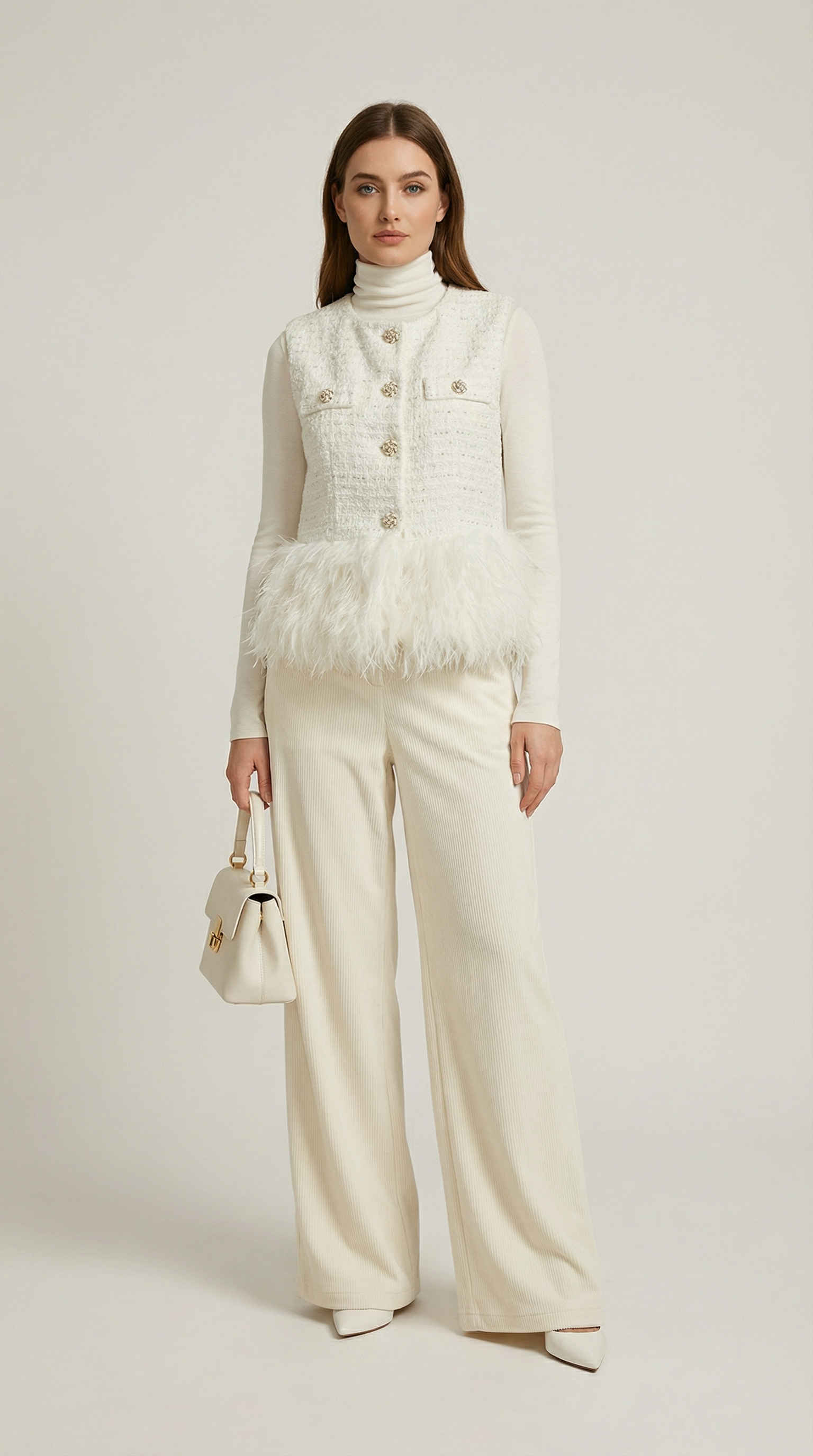 Eliora - Abrigo de cuello redondo estilo blanco y cálido