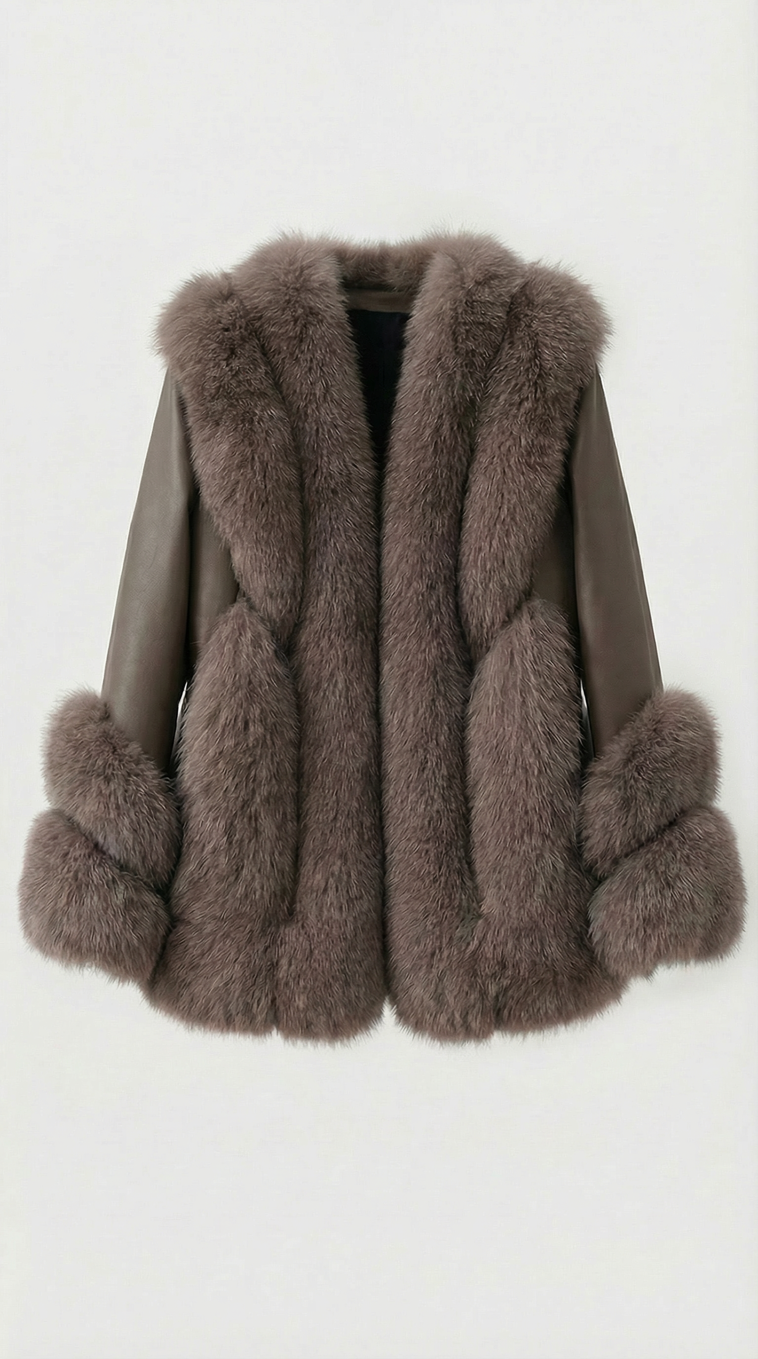 Esker – Fox Fur and Genuine Leather Classic Coat Brown