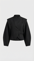 Maravel - Chaqueta de Envoltura Esculpida con Cuello Elástico y Envoltura Asimétrica Negra