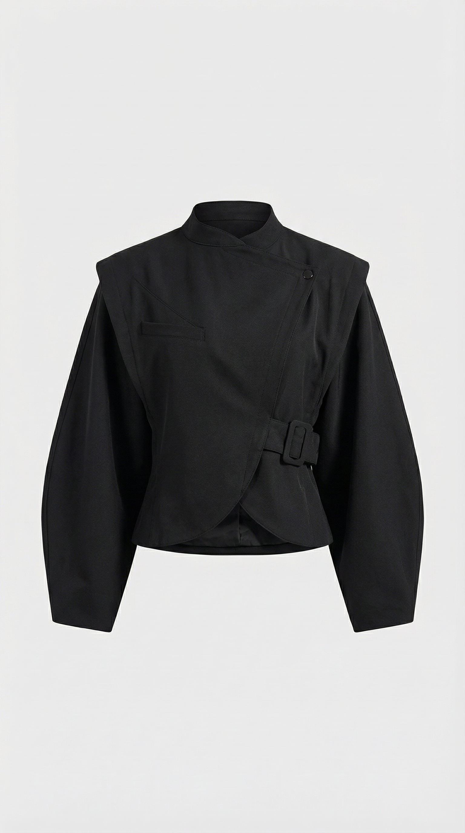 Maravel - Chaqueta de Envoltura Esculpida con Cuello Elástico y Envoltura Asimétrica Negra
