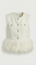 Eliora - Abrigo de cuello redondo estilo blanco y cálido