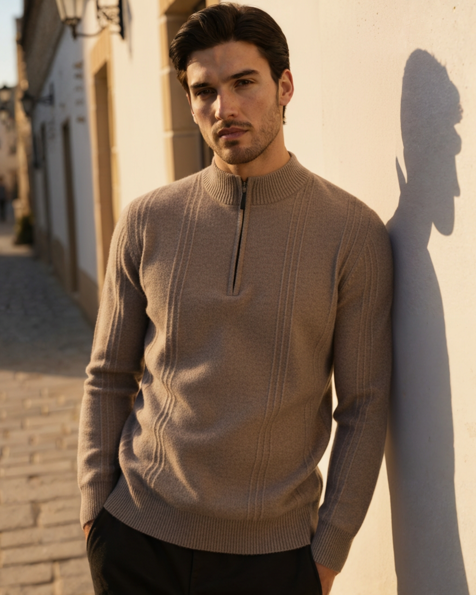 100% cachemira con media cremallera ribbed