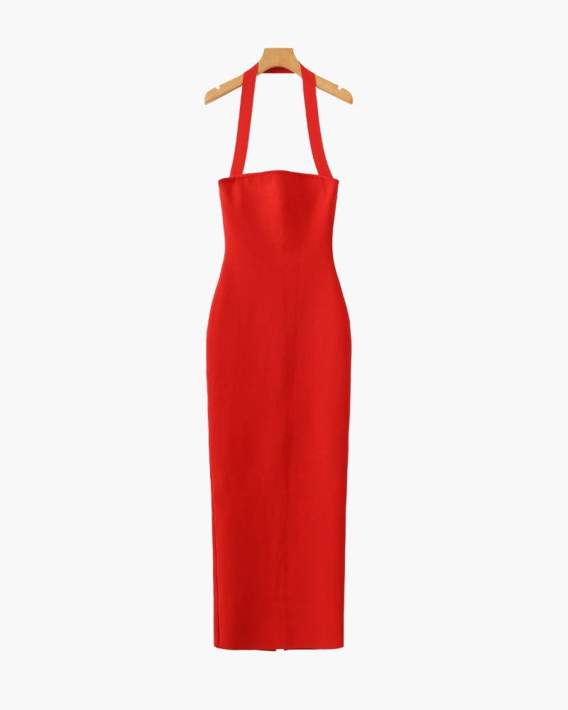 Vestido largo Halter con cuello delgado