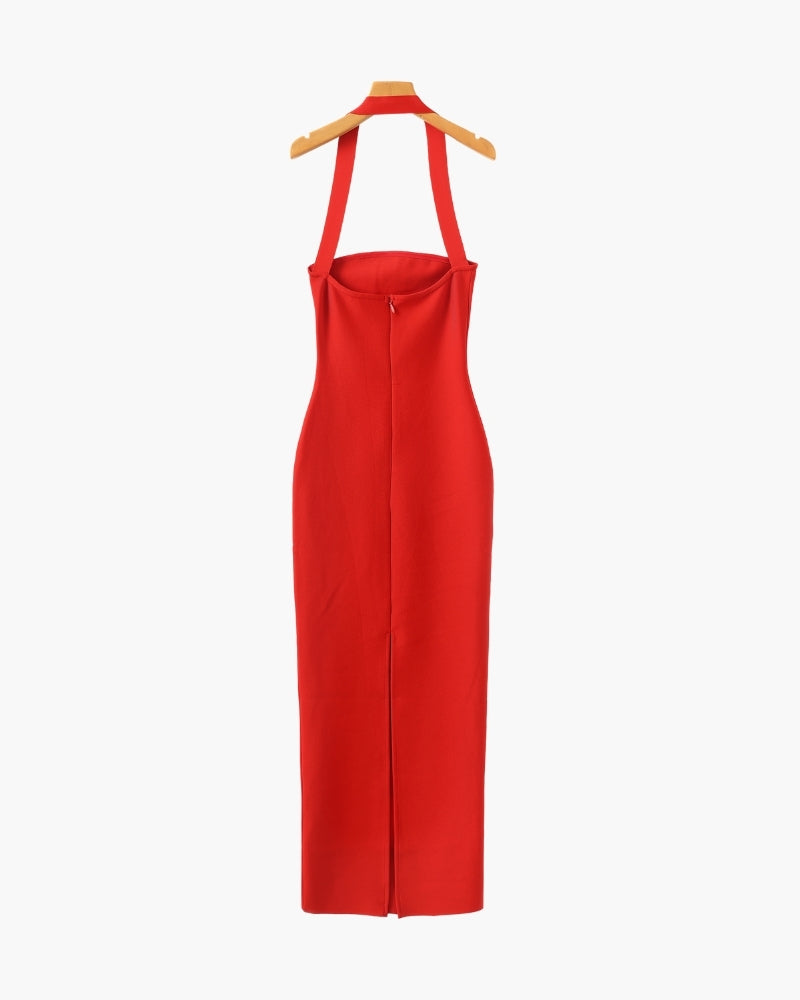 Vestido largo Halter con cuello delgado