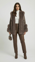 Esker – Fox Fur and Genuine Leather Classic Coat Brown