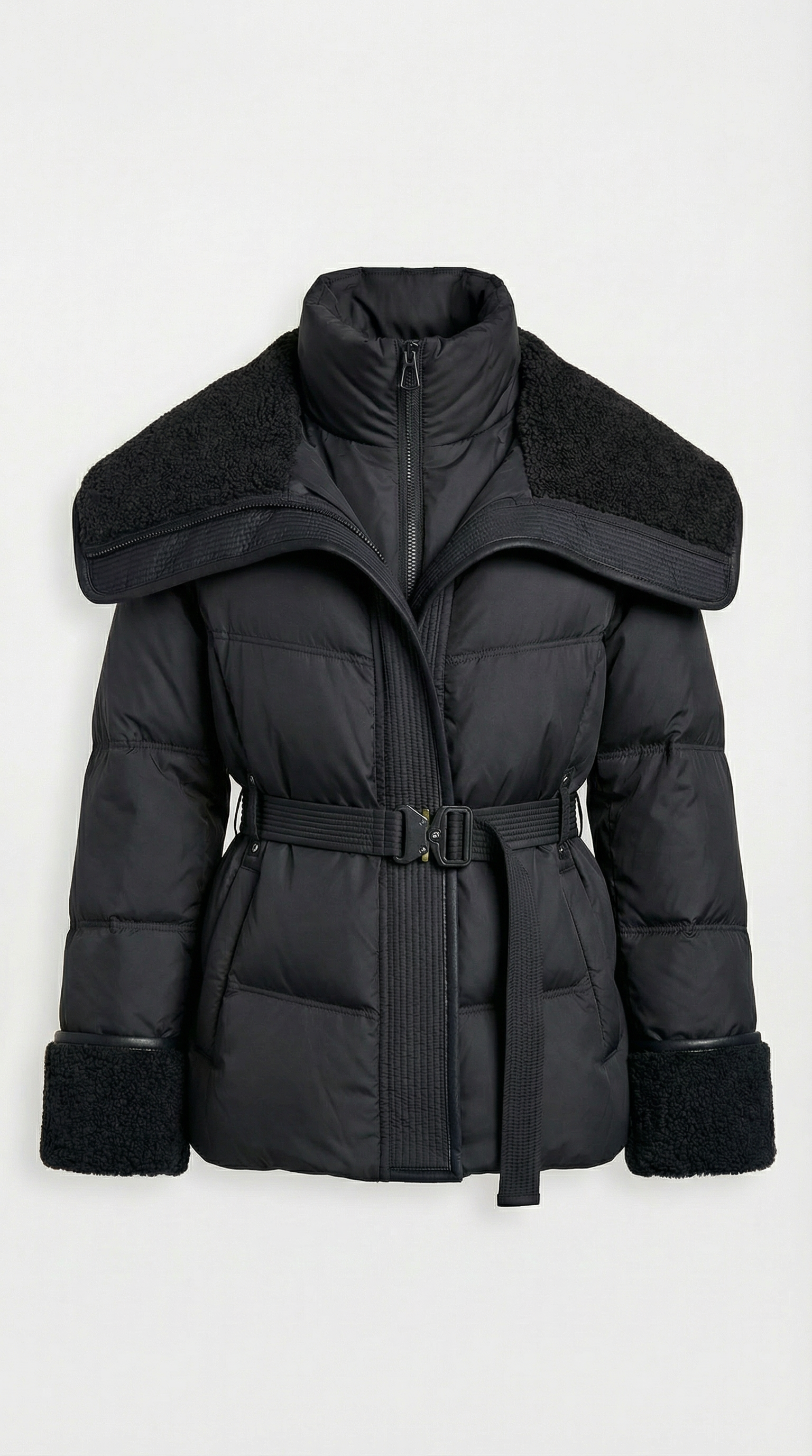 Kryos – Chic Down Jacket with Large Collar Black