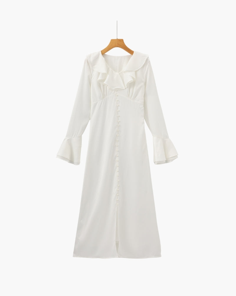Vestido midi con botón de perla