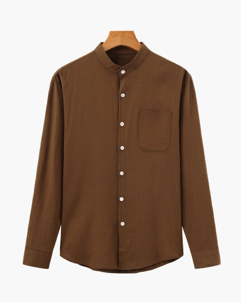Camisa de cuello mandarín para hombre - Camiseta de algodón texturizado con ajuste relajado