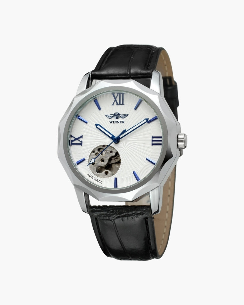 Reloj de acero con dial esqueleto clásico