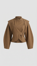 Maravel - Chaqueta de Envoltura Esculpida con Cuello Elástico y Envoltura Asimétrica Marrón
