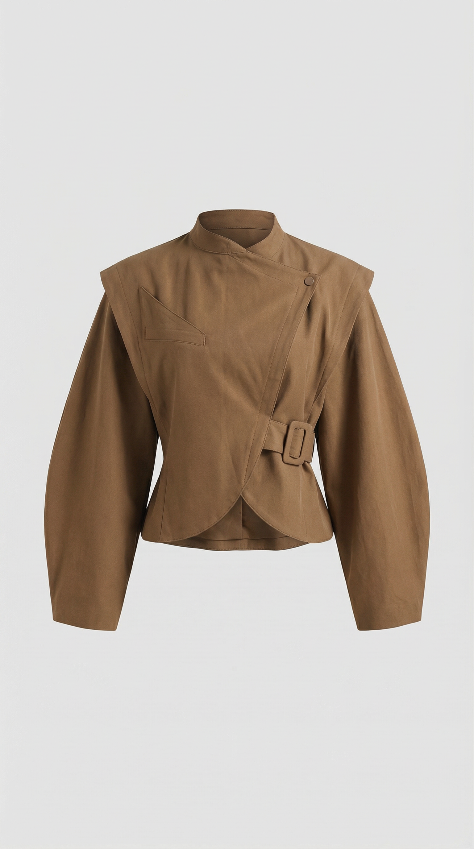 Maravel - Chaqueta de Envoltura Esculpida con Cuello Elástico y Envoltura Asimétrica Marrón