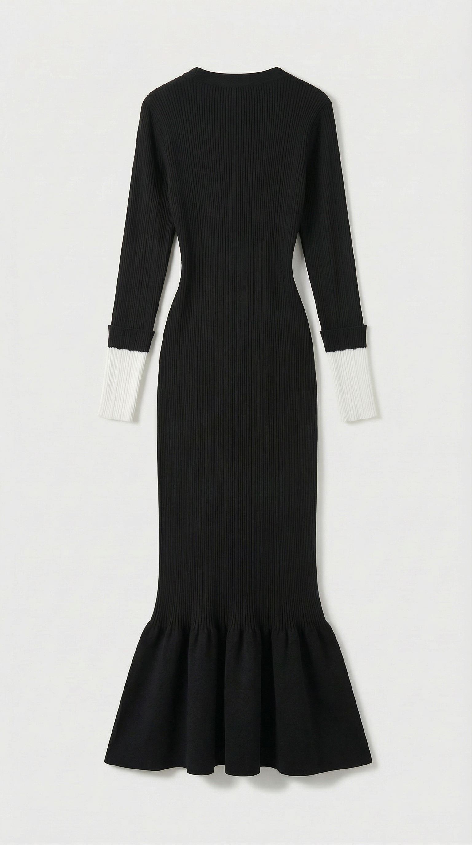 Yva - Fishtail Dress Women with Deep V Neck and Jewellery Buttons Black