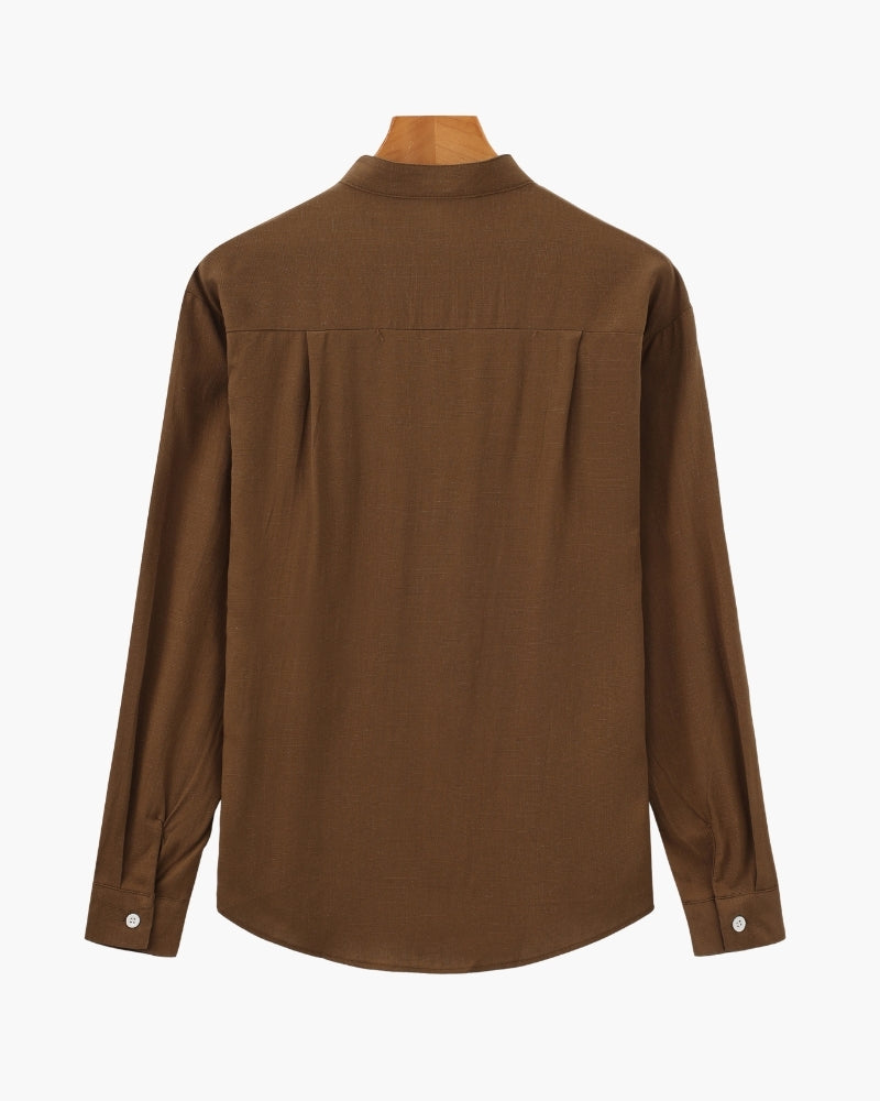 Camisa de cuello mandarín para hombre - Camiseta de algodón texturizado con ajuste relajado