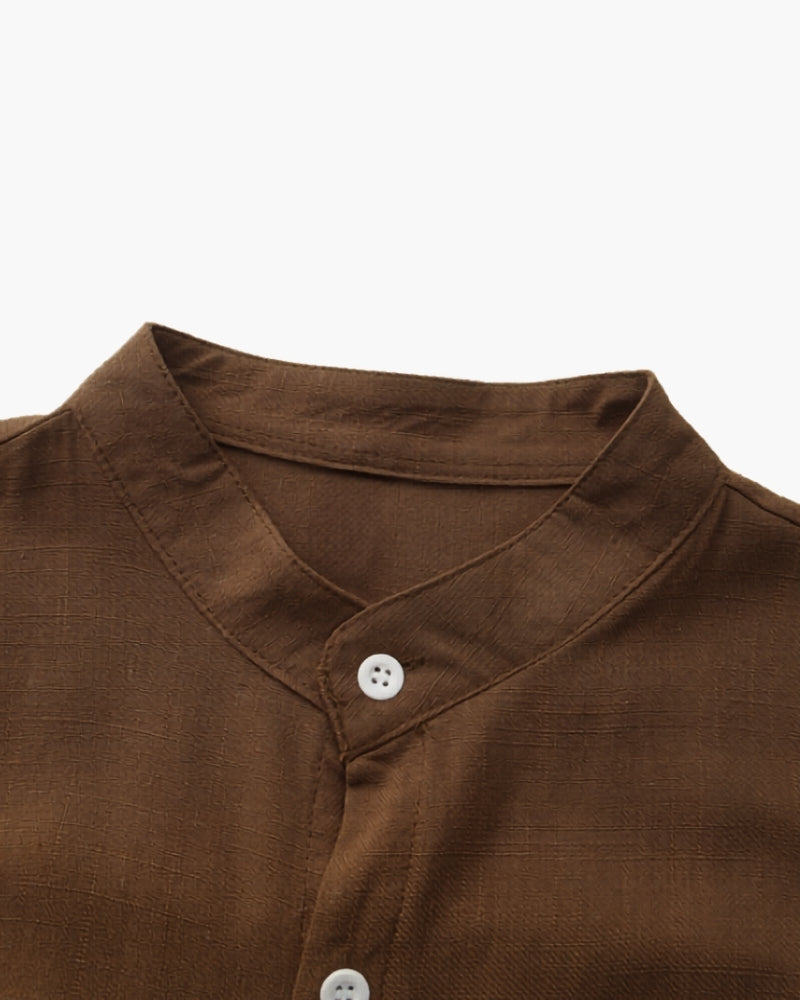Camisa de cuello mandarín para hombre - Camiseta de algodón texturizado con ajuste relajado