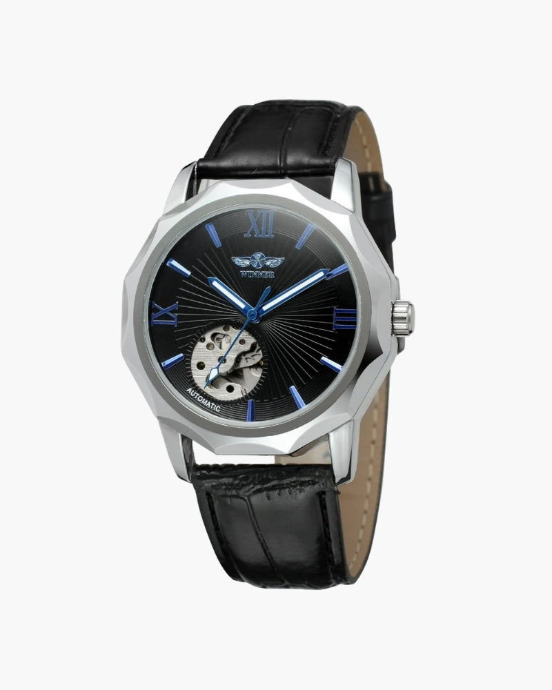 Reloj de acero con dial esqueleto clásico