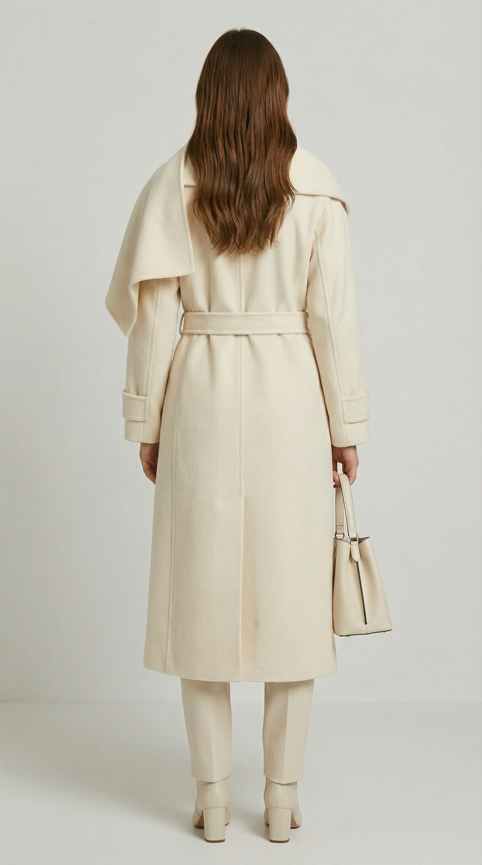 Aurelia - Chaqueta de lana natural doble cara con bufanda suave marfil