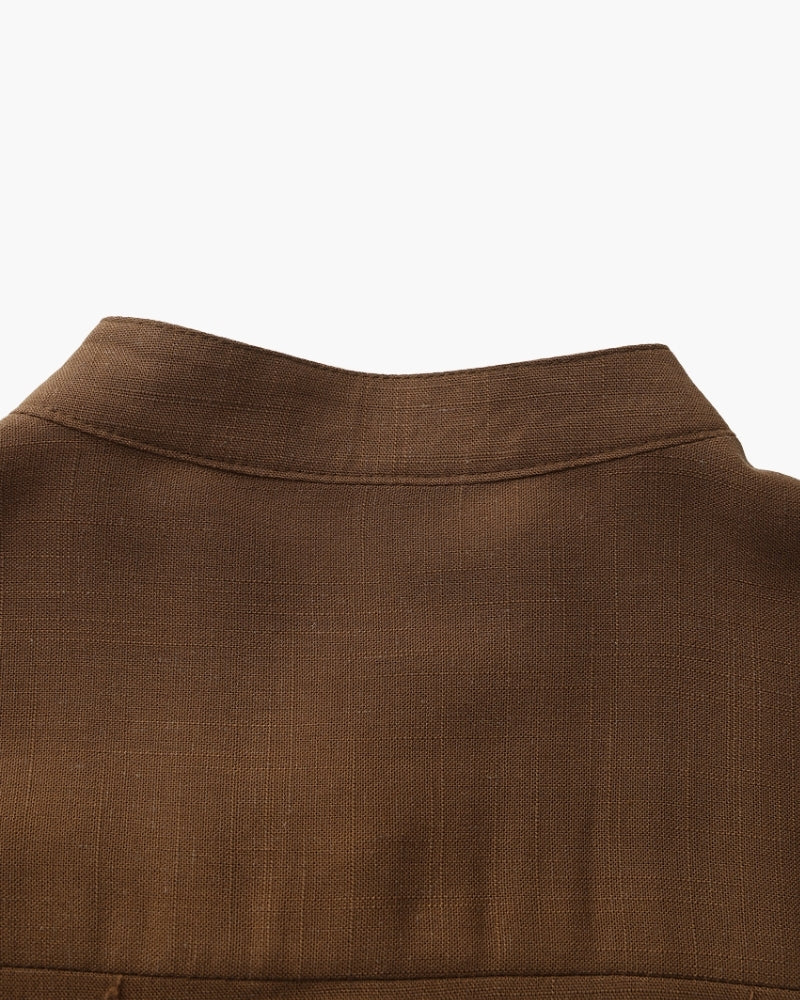 Camisa de cuello mandarín para hombre - Camiseta de algodón texturizado con ajuste relajado