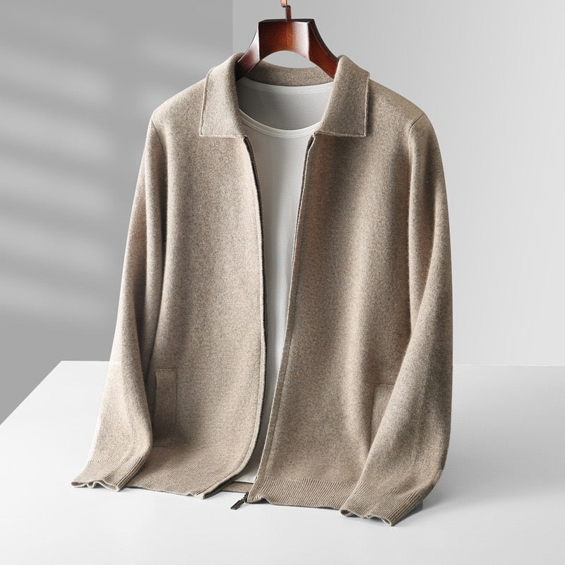 CARDIGÁN POLO CON CREMALLERA DE LANA MERINA EXTRAFINA