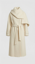 Aurelia - Chaqueta de lana natural doble cara con bufanda suave marfil