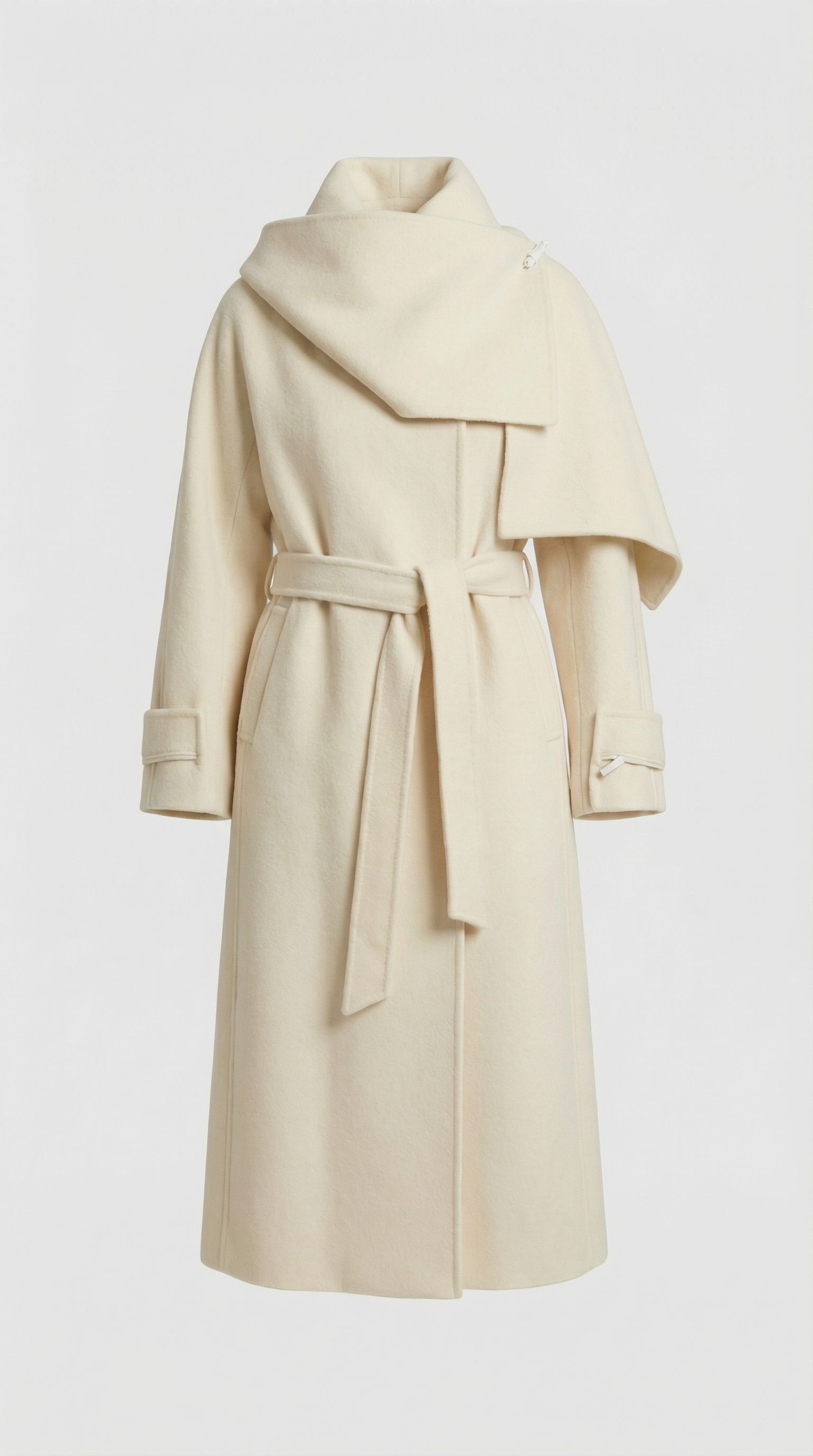 Aurelia - Chaqueta de lana natural doble cara con bufanda suave marfil