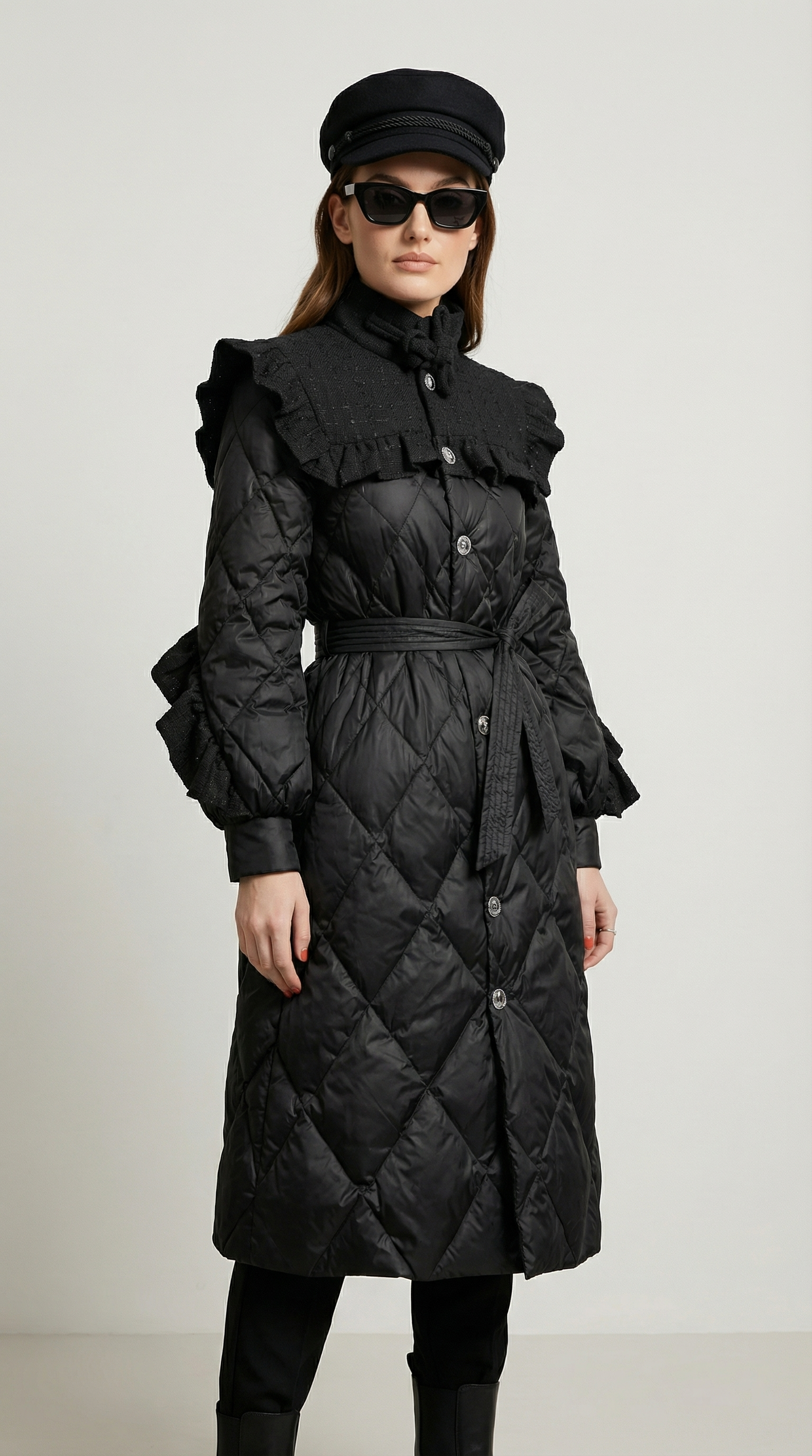 Ophira - Edredón acolchado de diamante con yugo superior texturizado de tweed