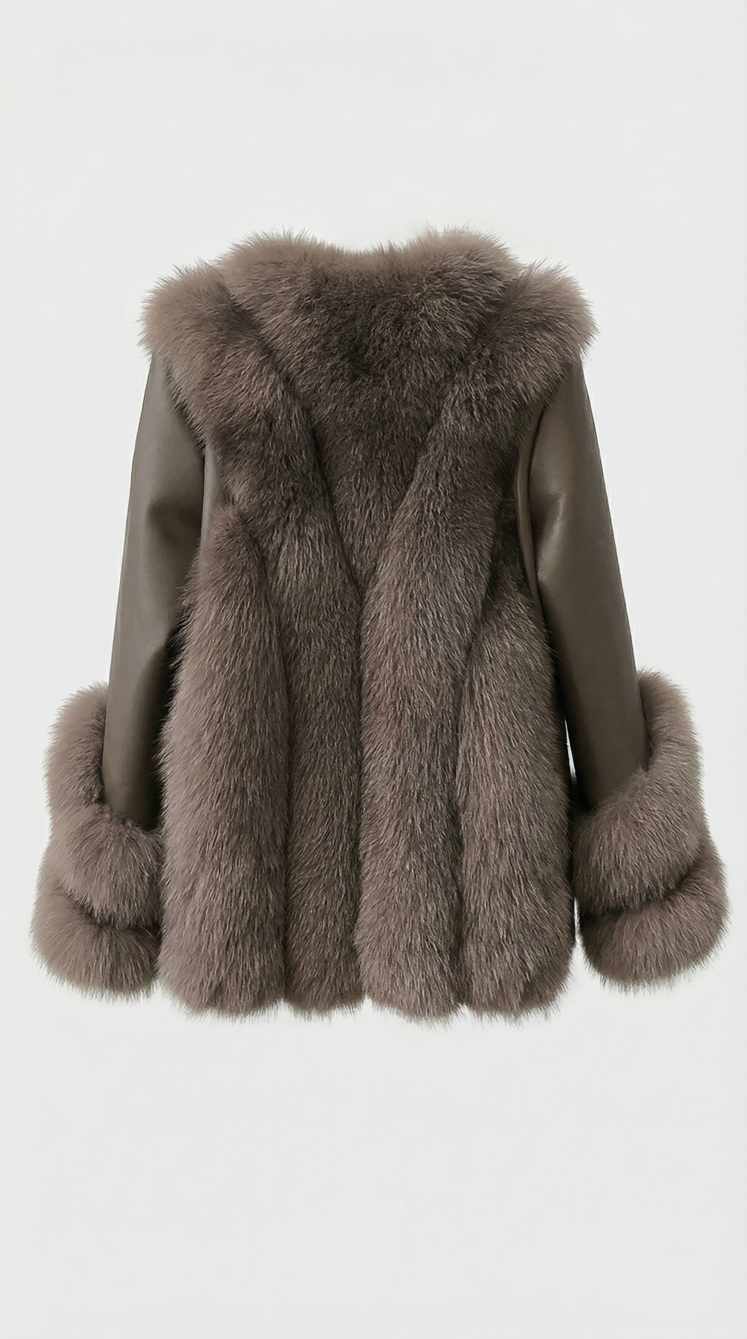 Esker – Fox Fur and Genuine Leather Classic Coat Brown