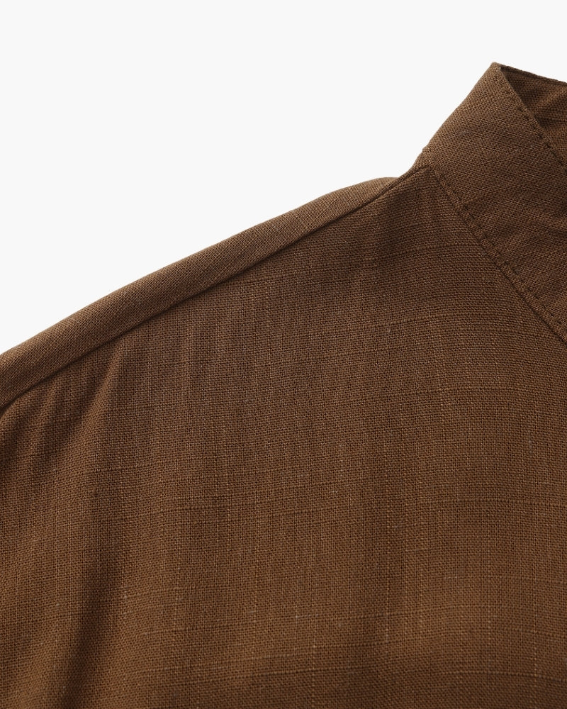 Camisa de cuello mandarín para hombre - Camiseta de algodón texturizado con ajuste relajado