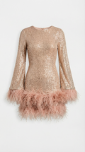 Caspyano - Vestido corto con detalles de pluma y gran respaldo abierto