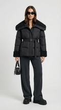 Kryos – Chic Down Jacket with Large Collar Black