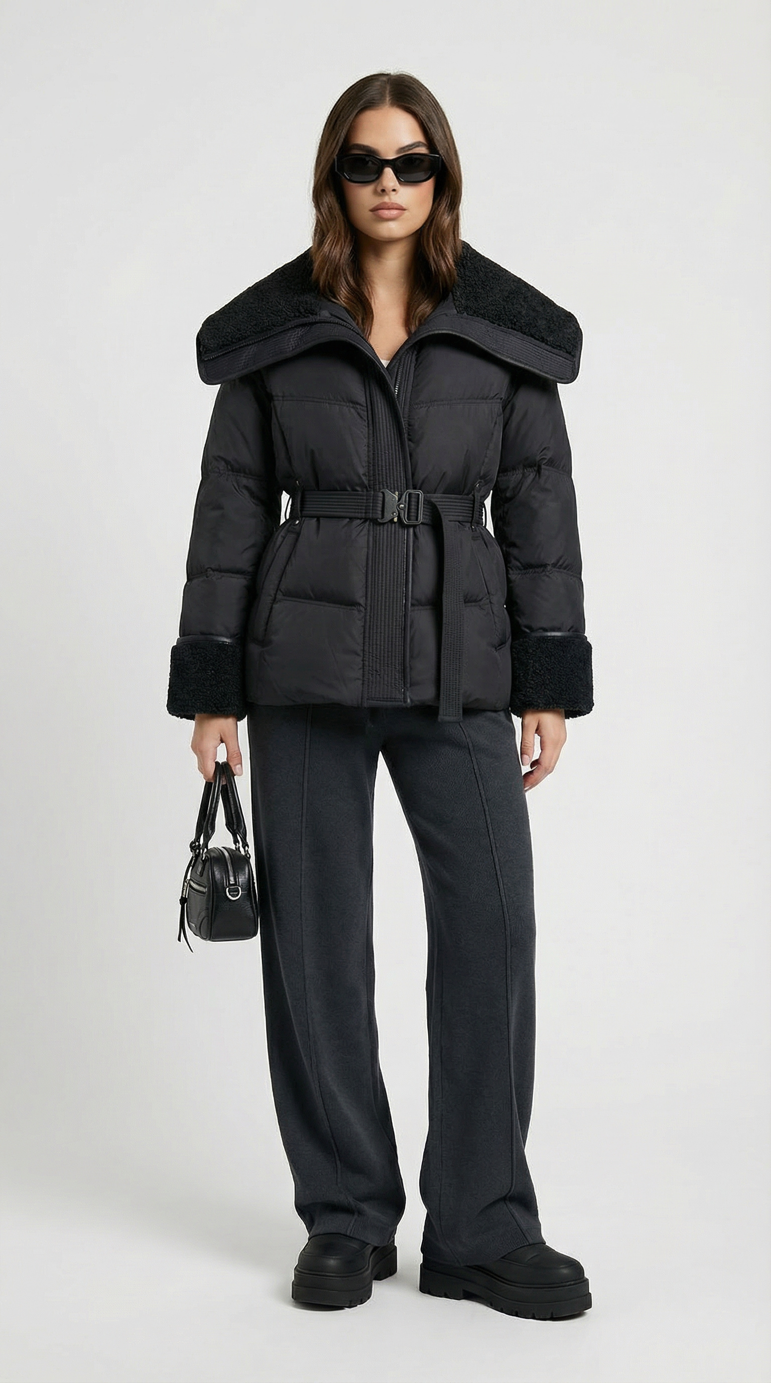 Kryos – Chic Down Jacket with Large Collar Black
