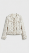 Celest - Blazer entallado a cuadros con cuello redondo y perlas