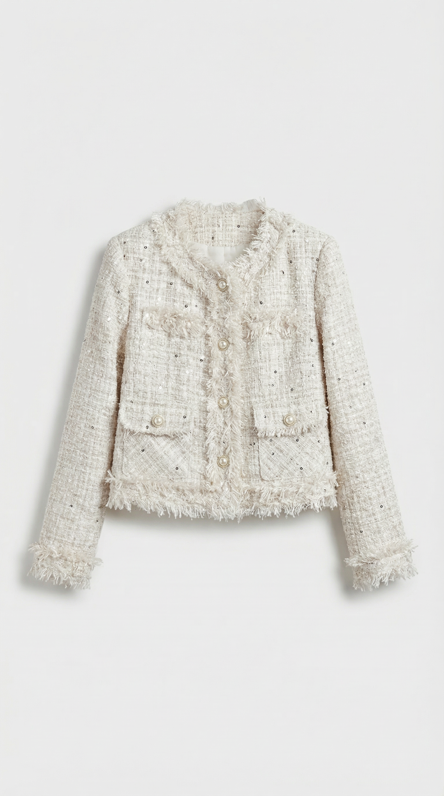 Celest - Blazer entallado a cuadros con cuello redondo y perlas
