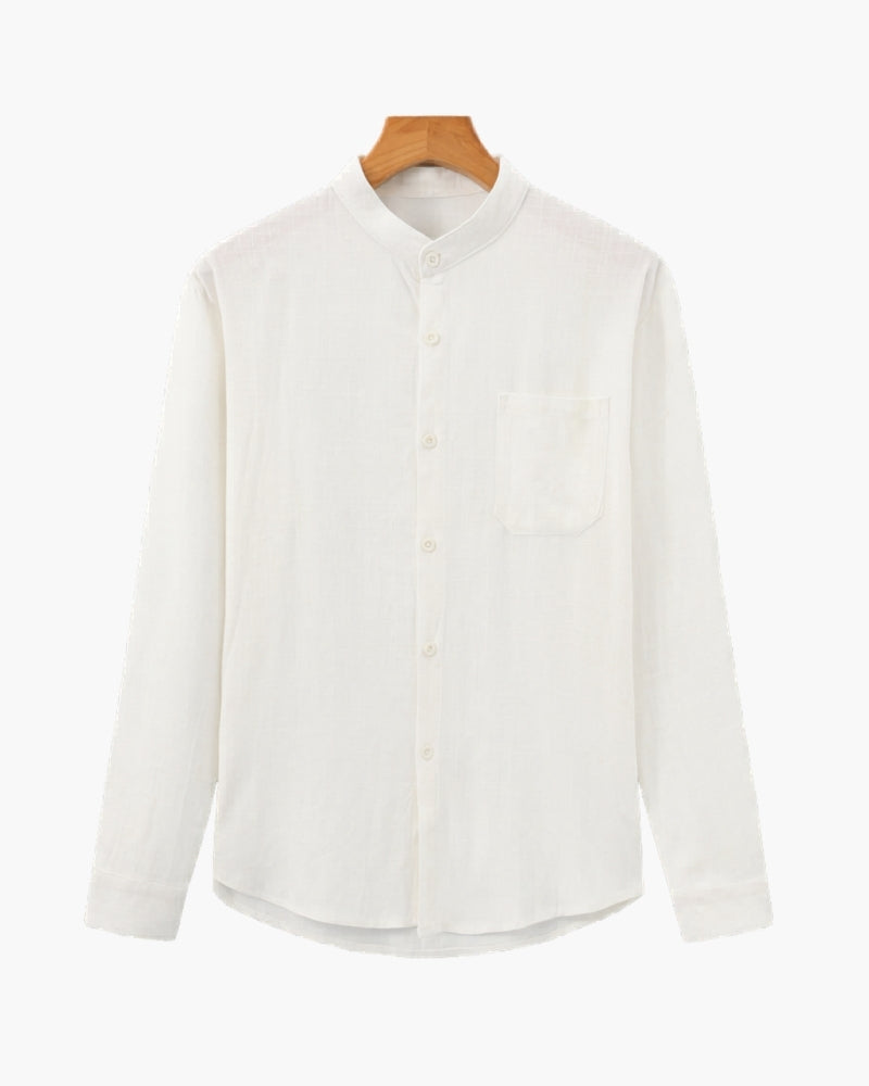 Camisa de cuello mandarín para hombre - Camiseta de algodón texturizado con ajuste relajado