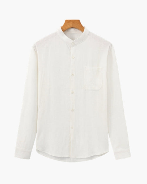 Camisa de cuello mandarín para hombre - Camiseta de algodón texturizado con ajuste relajado