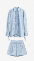 VELA - CONJUNTO DE CAMISA BORDADA CON VOLANTES Y SHORTS