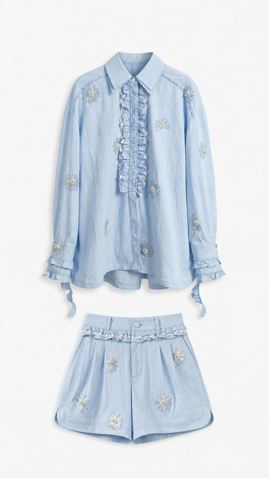 VELA - CONJUNTO DE CAMISA BORDADA CON VOLANTES Y SHORTS
