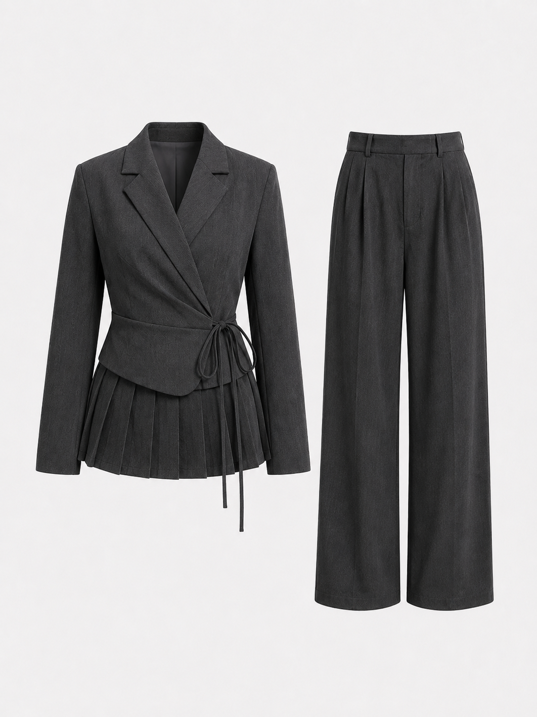 Elindra - Conjunto de traje asimétrico de mezcla de lana gris