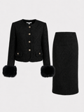 Moraine - Set de chaqueta y media falda negra y elegante
