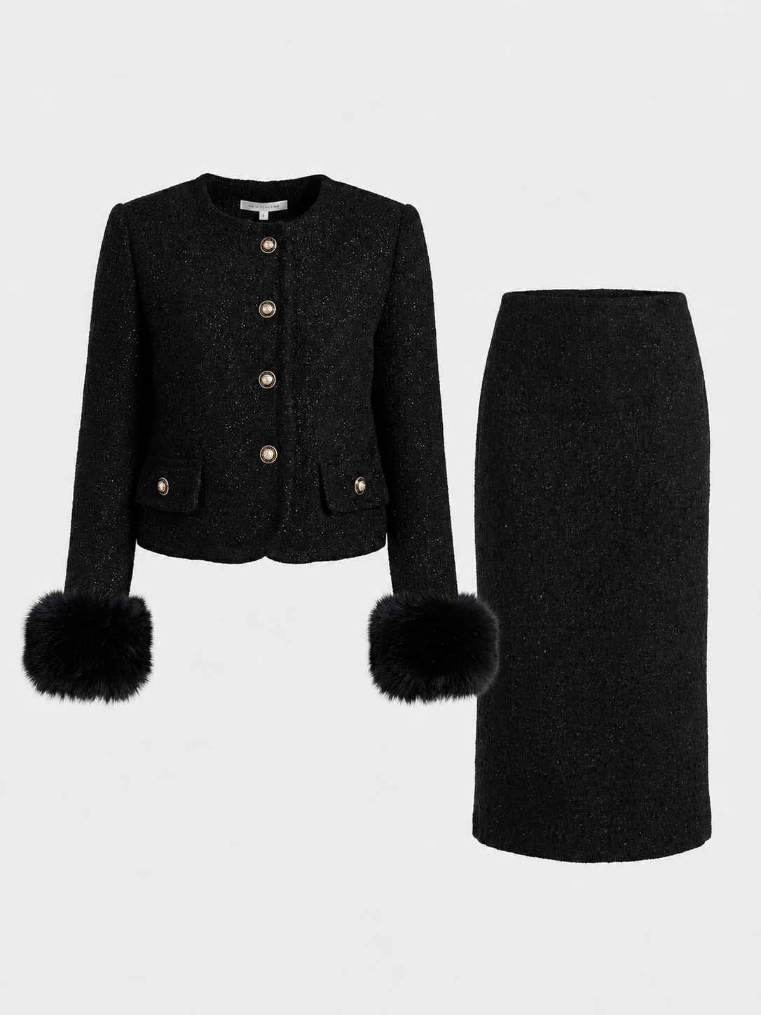 Moraine - Set de chaqueta y media falda negra y elegante