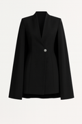 Larienne - Vestido de capa con cuello en V profundo y botón de declaración negro