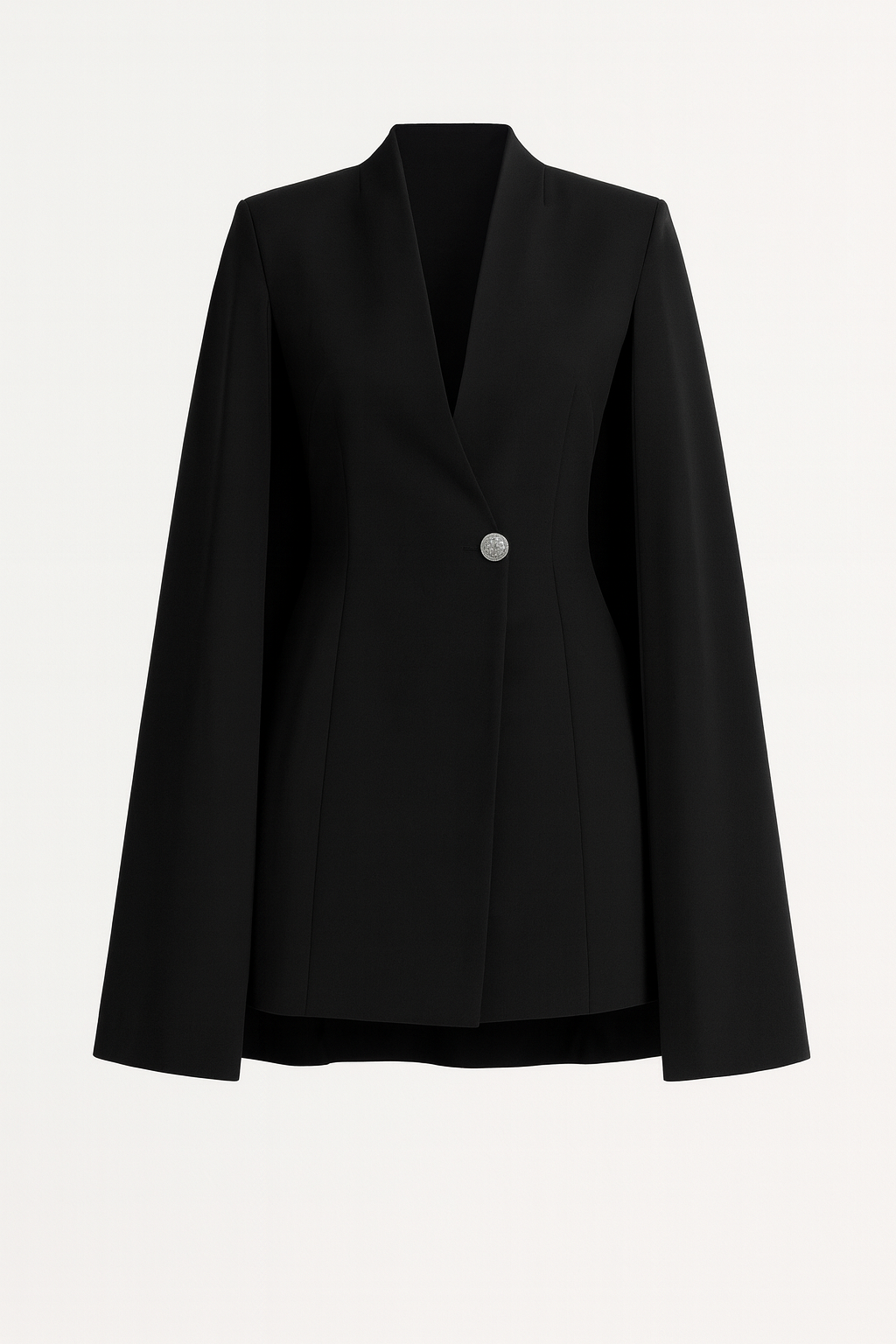 Larienne - Vestido de capa con cuello en V profundo y botón de declaración negro