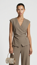 Liora - Ruched Pin-Accent Minimalist Top Light Brown