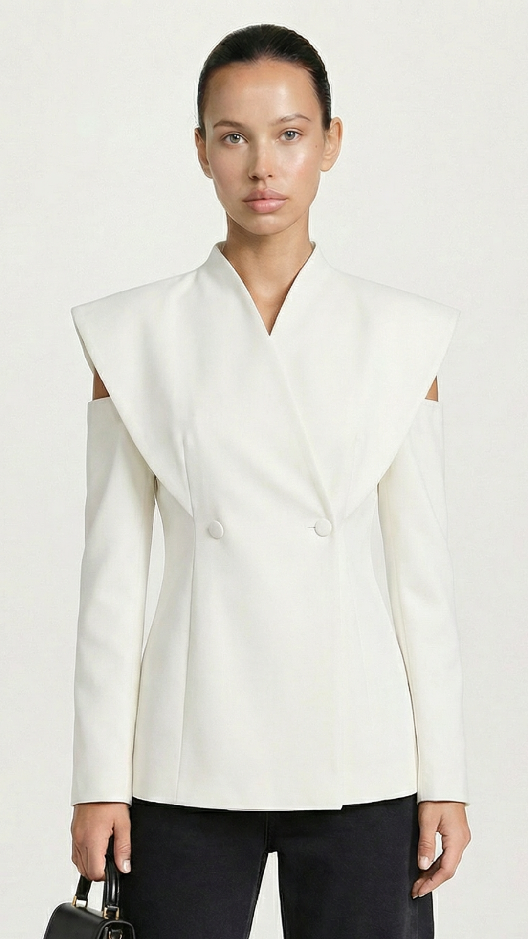 Aise - Avant-Garde Sculptural Cut-Out Blazer White