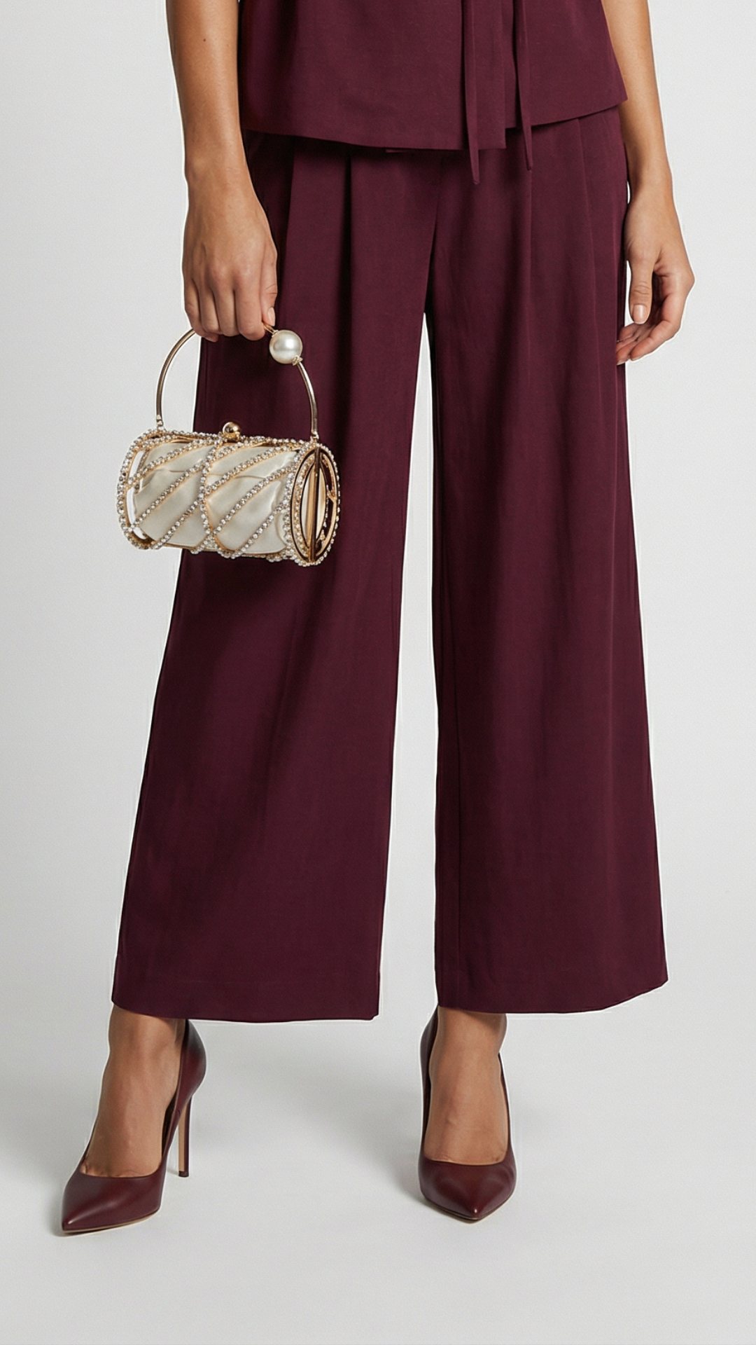 Epure - Wide-Leg Tailored Trousers Burgundy