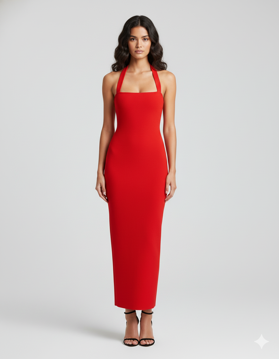 Vestido largo Halter con cuello delgado