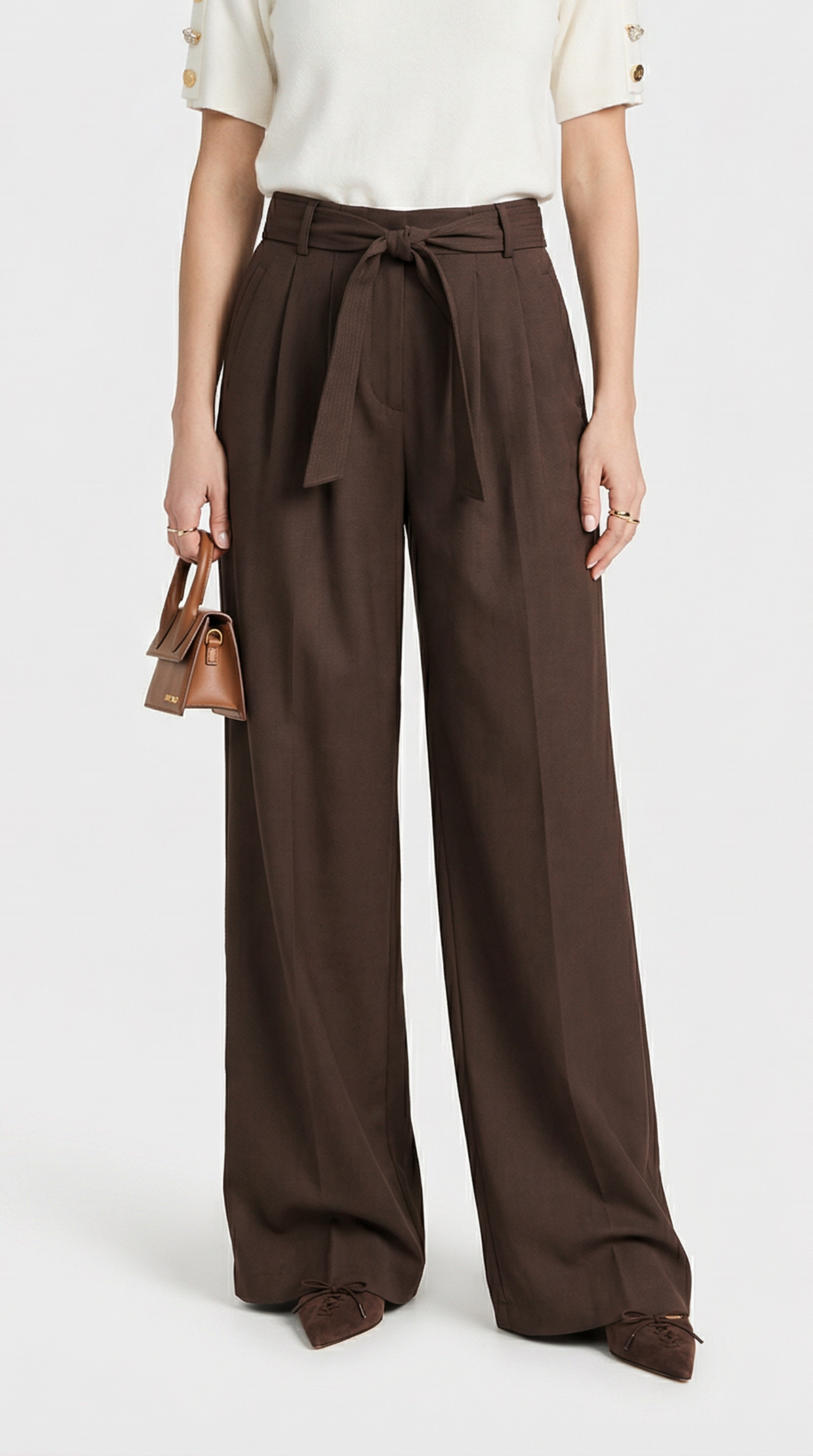 Nalo - Tie-Strap Pleated Wide-Legs Brown