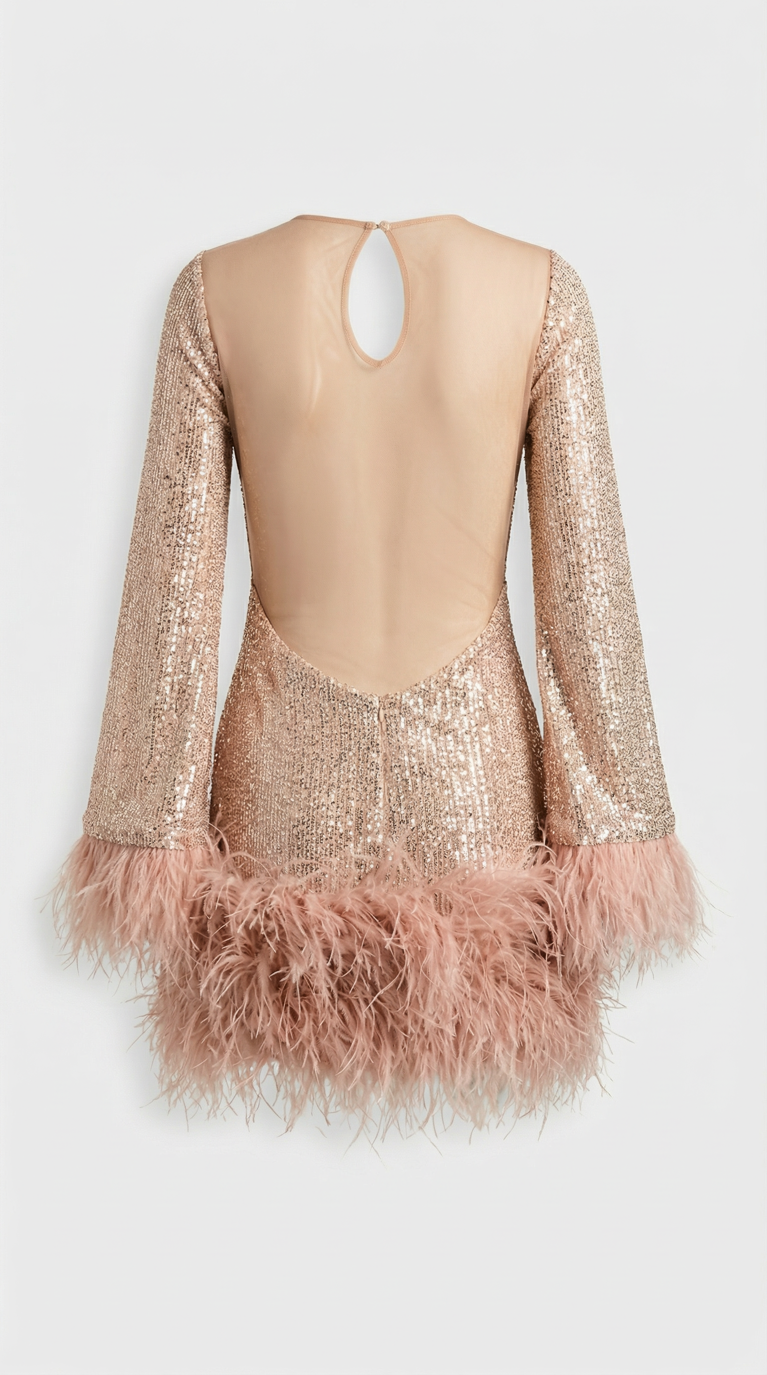 Caspyano - Vestido corto con detalles de pluma y gran respaldo abierto