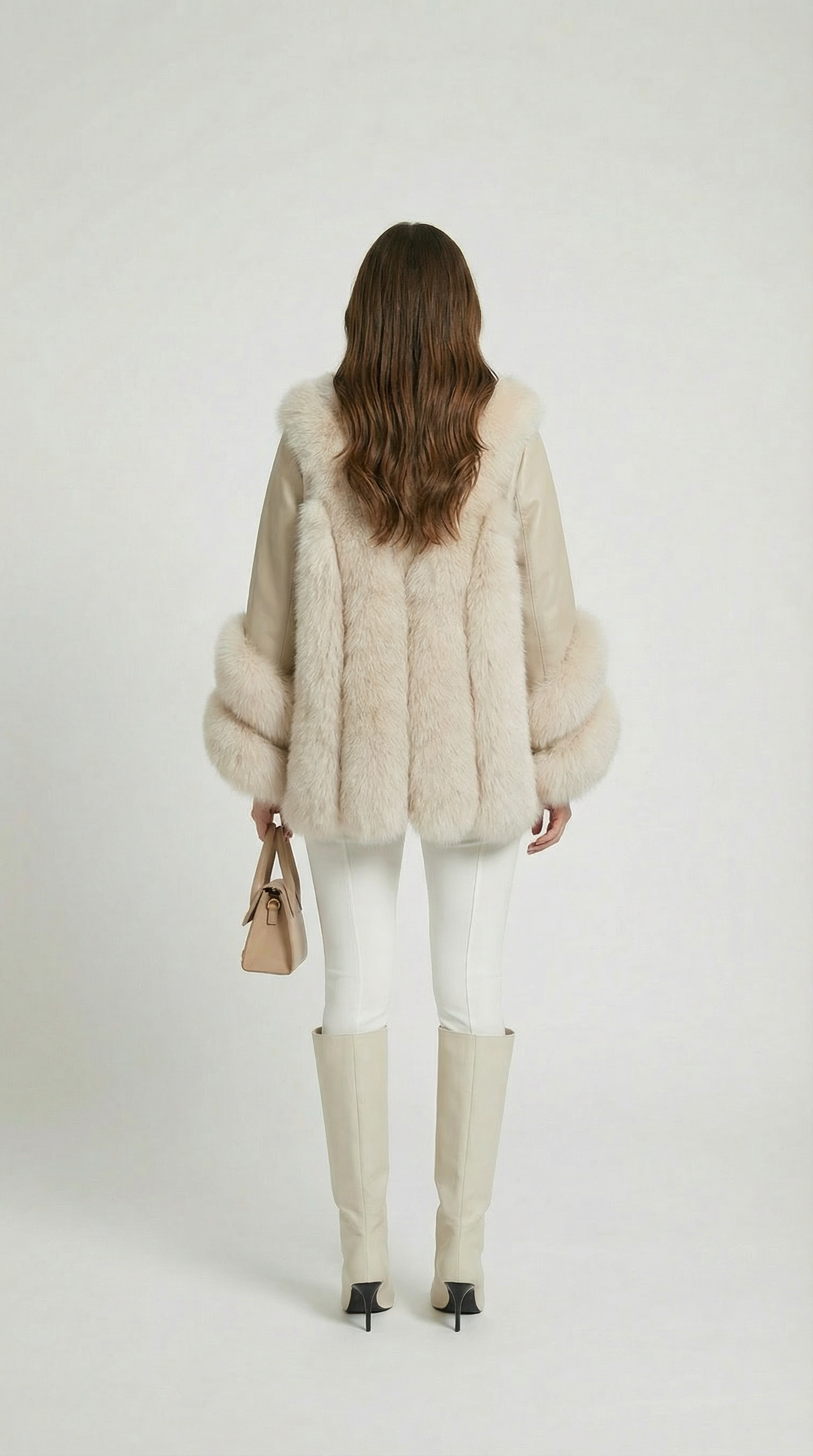 Esker – Fox Fur and Genuine Leather Classic Coat Ivory
