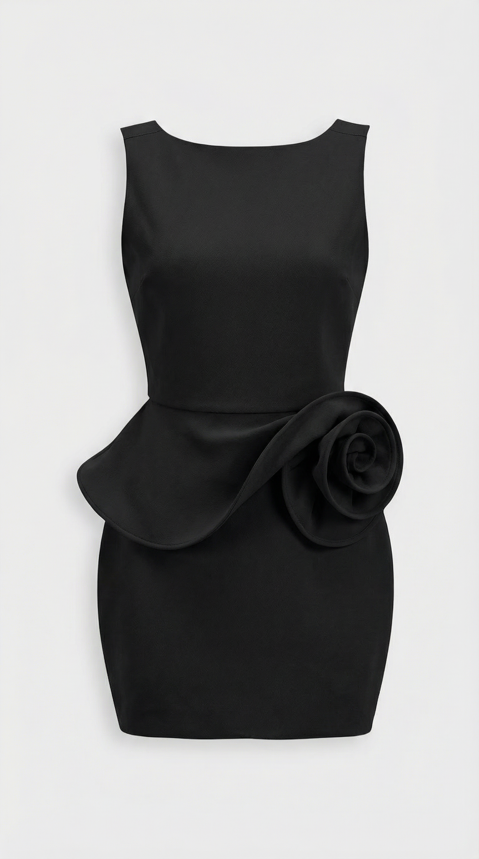 Lumina - Vestido negro sin espalda con magnífico acento rosa